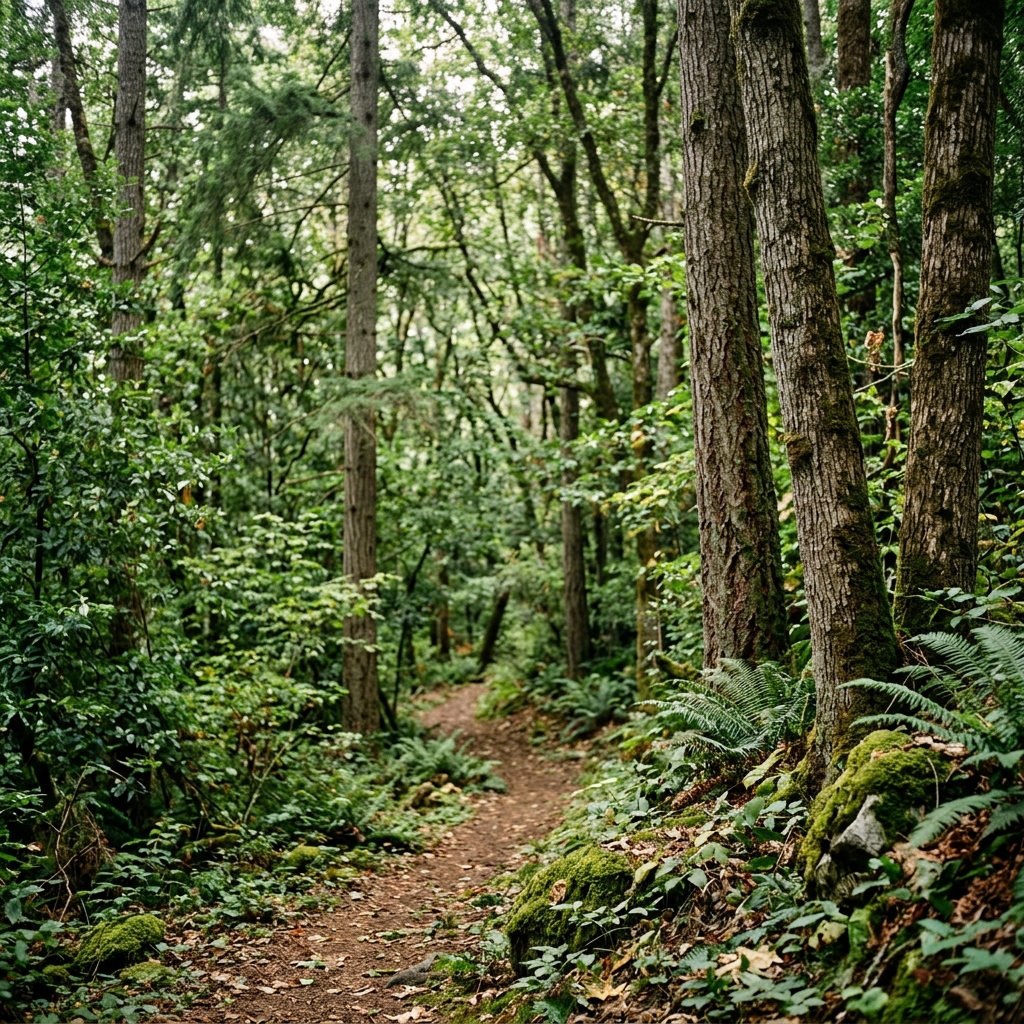 Paisaje de Colinas Verdes, Bosque y Cabaña Silvestre